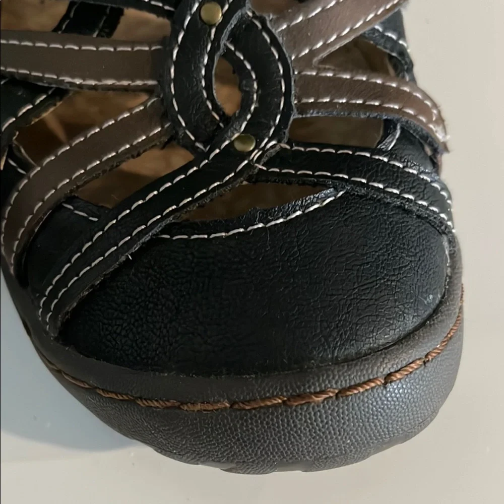 JBU Black and Brown Sandals with Secure Buckle Closure‎